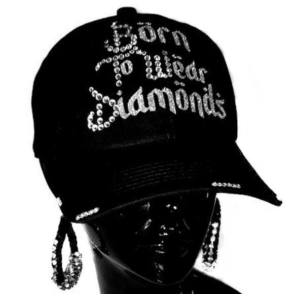 Born to Wear Diamonds Black Fitted Baseball Cap with Swarovski Crystals. - Picture 6 of 6